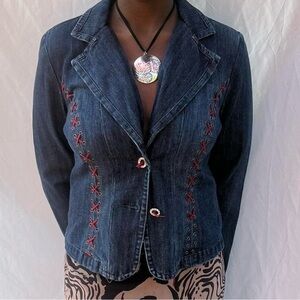 Vintage Y2K DStudio Dark Indigo Western Denim Jacket with Red Lace-Up Accents 8